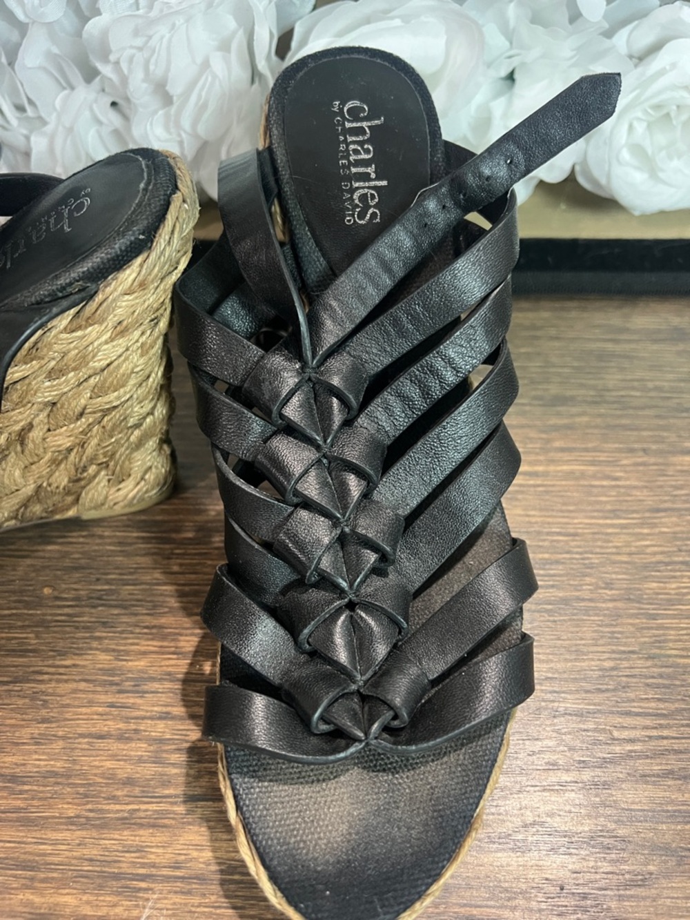 Charles by Charles David Black Woven Espadrille Wedge Sandals